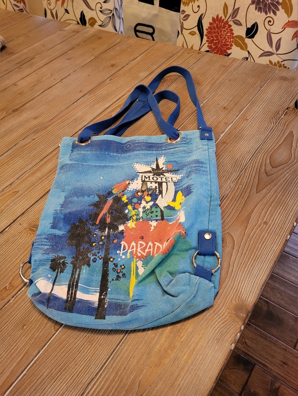 Blue Paradise Graphic Canvas Tote Bag